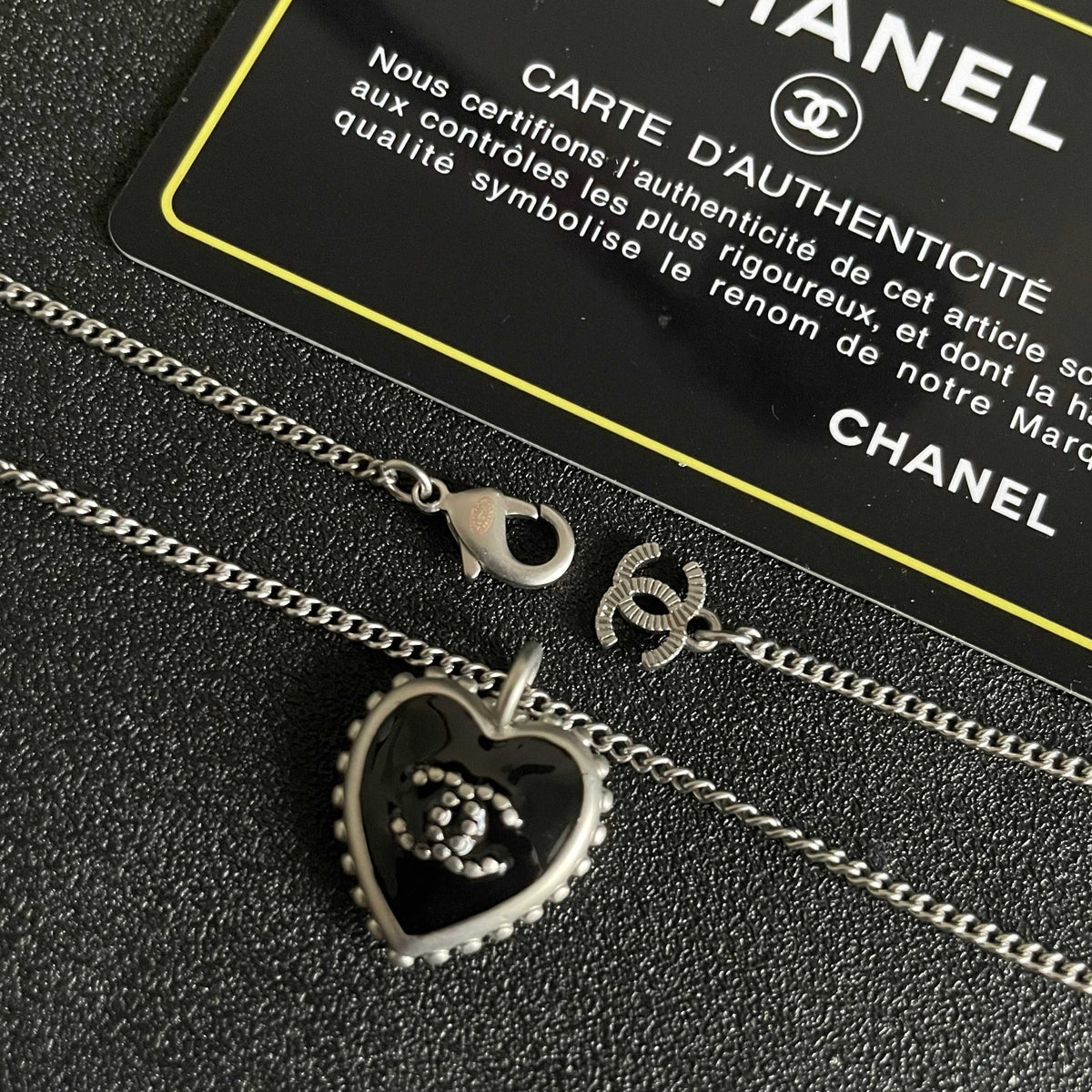 Double-C Emblem Pendant Necklace in Polished Metal-Tone – Heart Detail – Design 003 main product view
