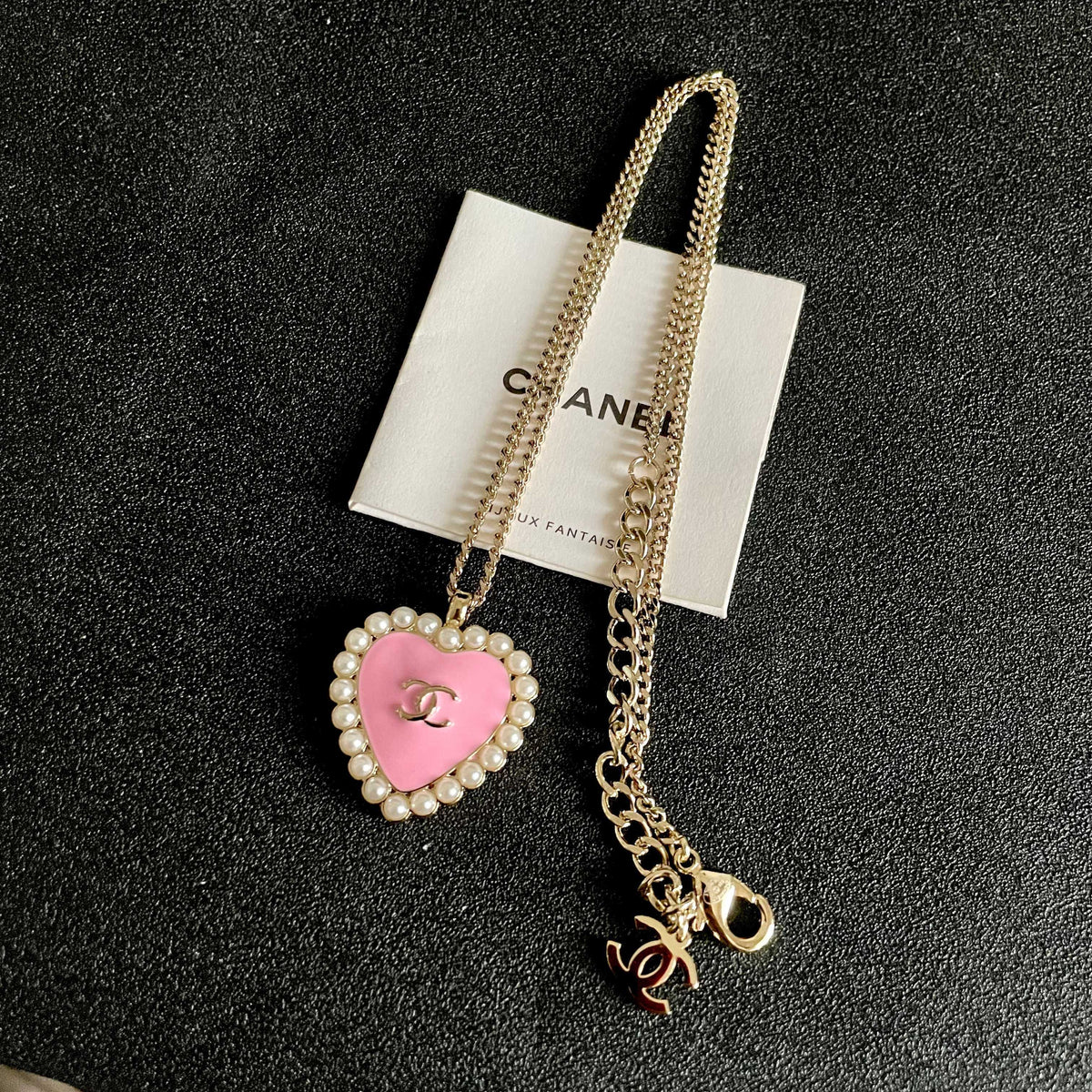 Double-C Emblem Pearl-Detail Pendant Necklace – Pearl Detail – Design 083 detail view