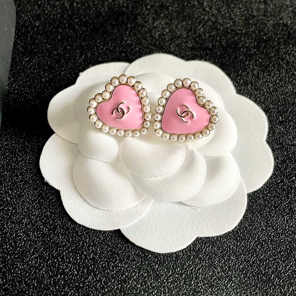 Double-C Emblem Pearl-Detail Stud Earrings – Pearl Detail – Design 022 front product view
