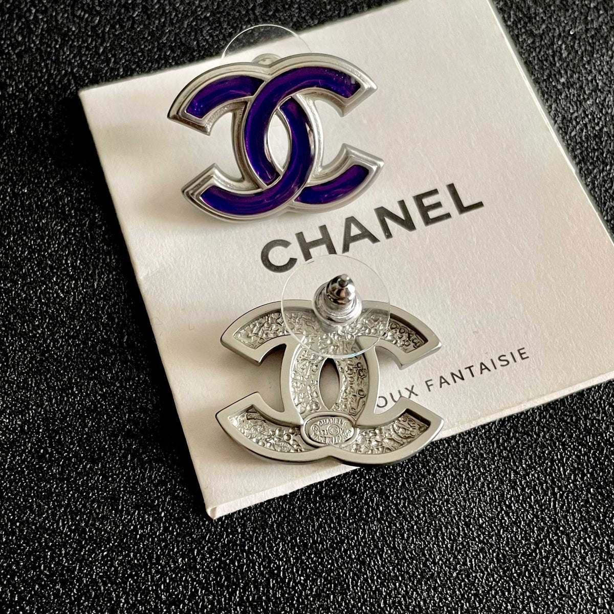 Double-C Emblem Stud Earrings in Polished Metal-Tone – Design 314 main product view