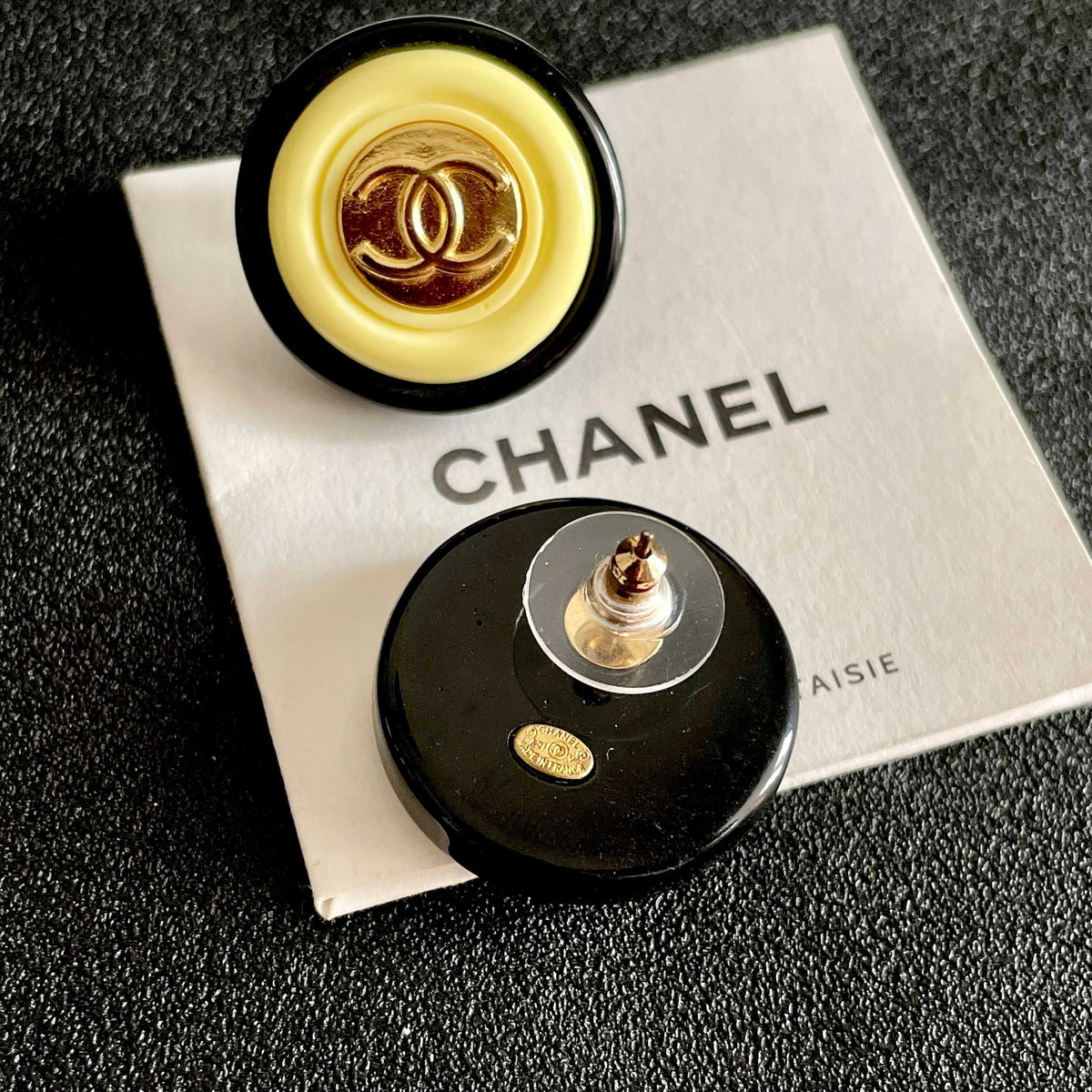 Double-C Emblem Stud Earrings in Polished Metal-Tone – Design 310 main product view