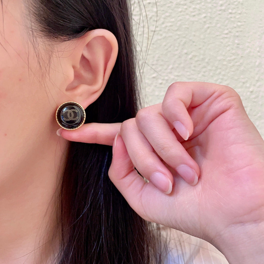 Double-C Emblem Stud Earrings in Polished Metal-Tone – Design 330 front product view