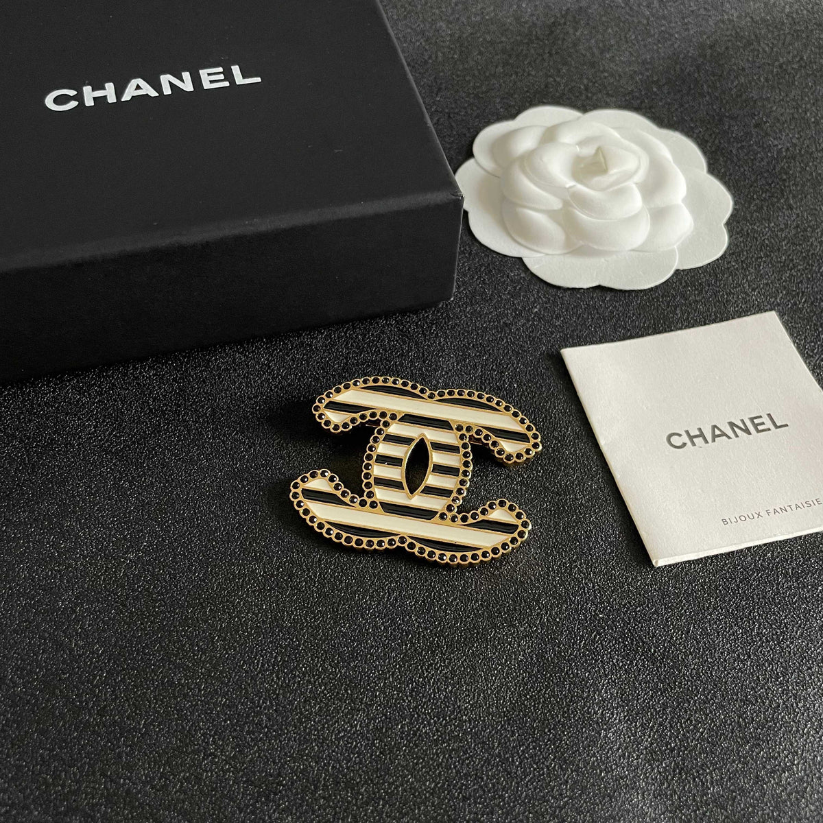 Double-C Emblem Brooch in Polished Metal-Tone – Design 066 styled product view