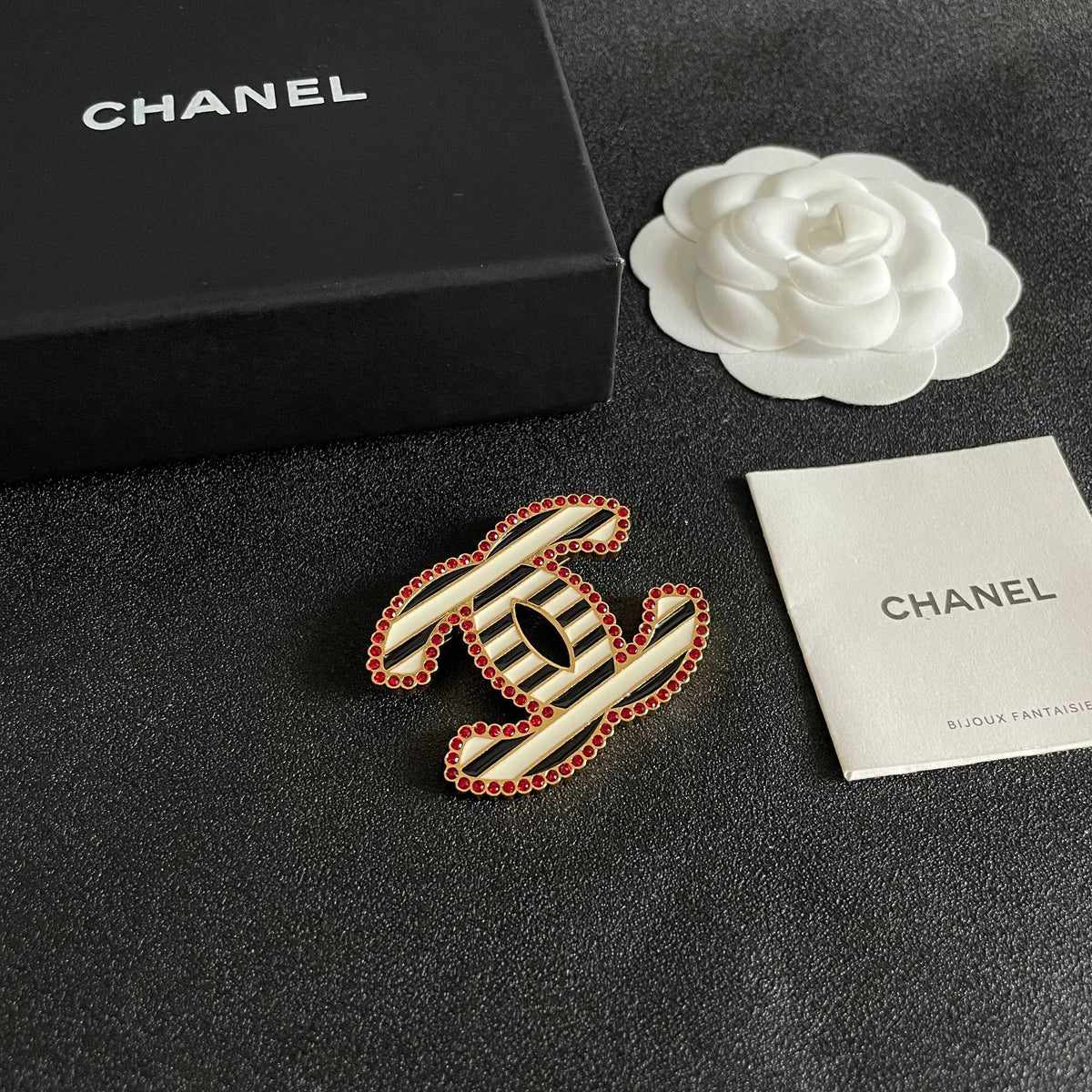 Double-C Emblem Brooch in Polished Metal-Tone – Design 065 styled product view
