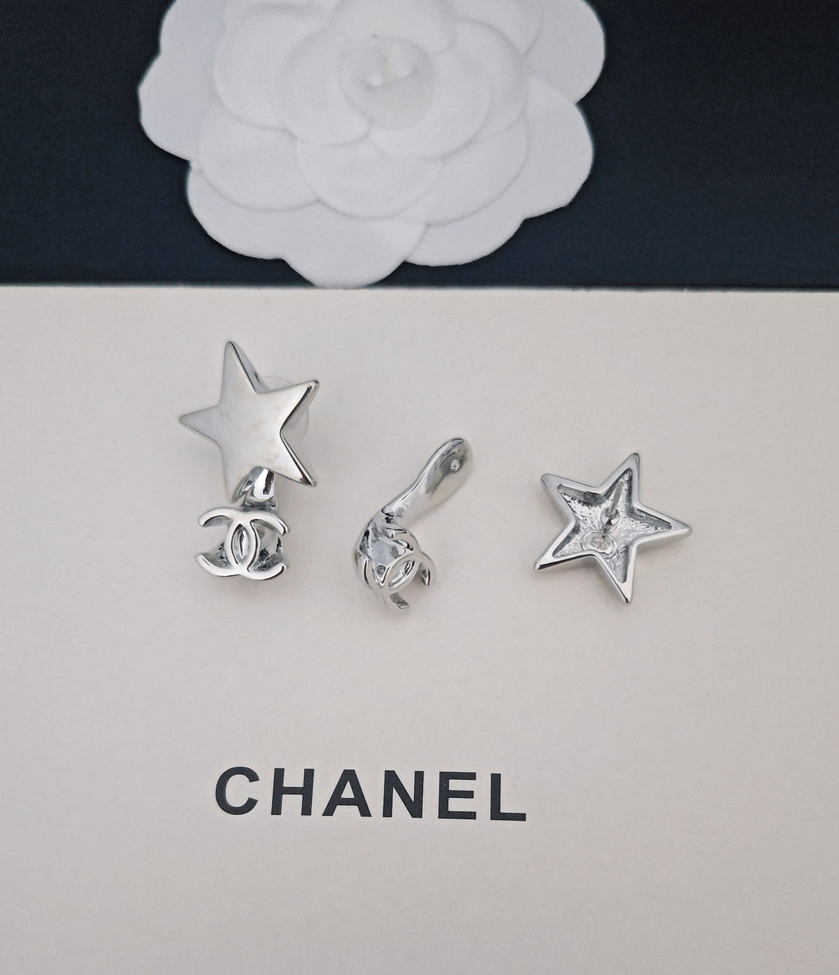 Signature Emblem Statement Earrings in Gold-Tone – White Detail – Design 004 main product view