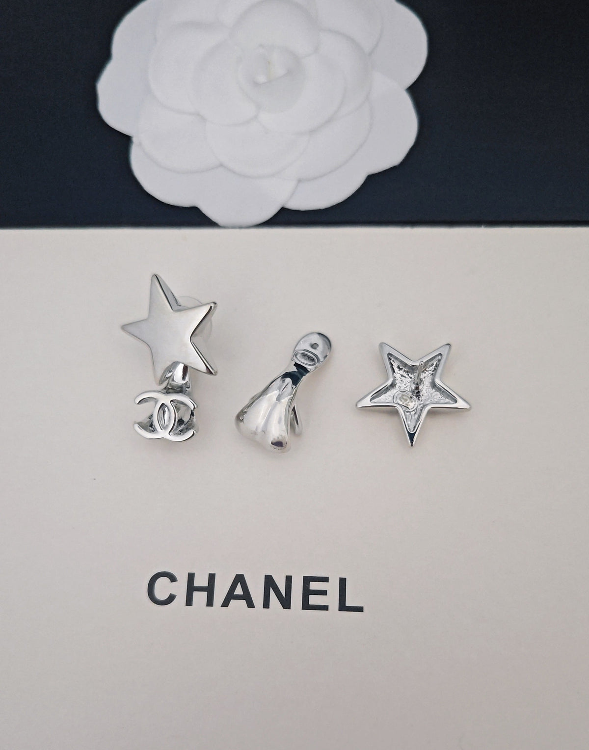 Signature Emblem Statement Earrings in Gold-Tone – White Detail front product view
