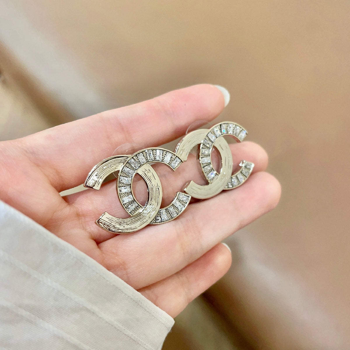 Signature Emblem Stud Earrings in Polished Metal-Tone – Design 079 side detail