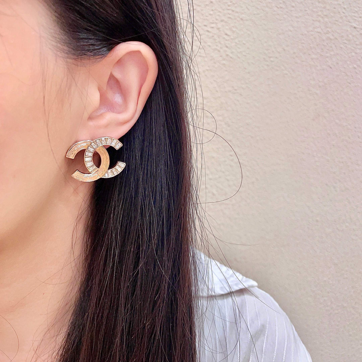 Signature Emblem Stud Earrings in Polished Metal-Tone – Design 079 detail view