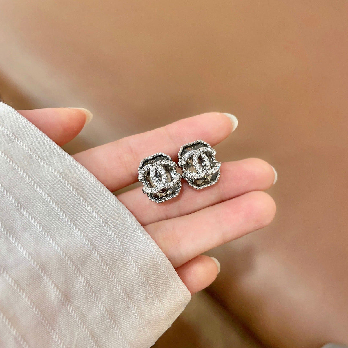 Signature Emblem Stud Earrings in Polished Metal-Tone – Design 078 side detail