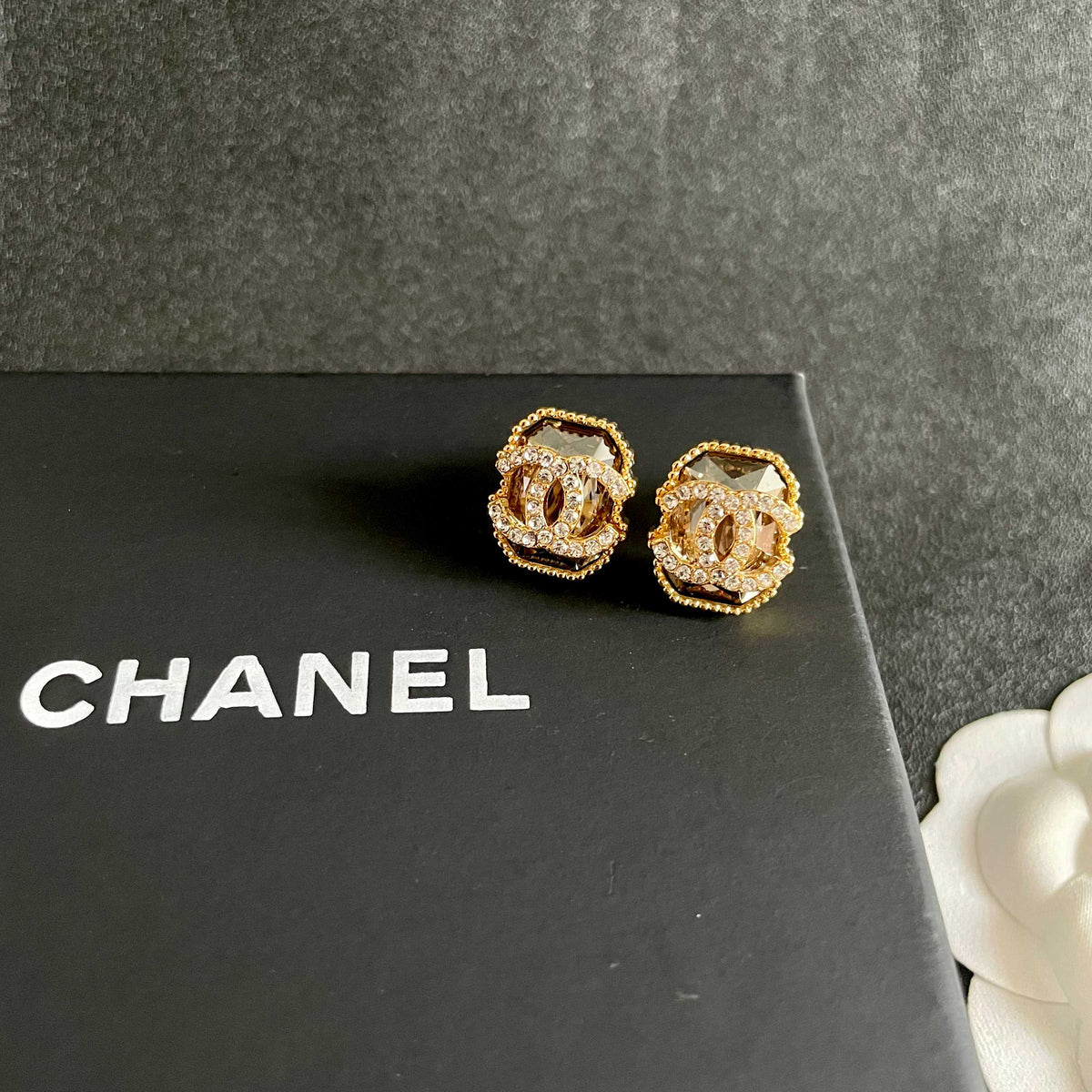 Signature Emblem Stud Earrings in Polished Metal-Tone – Design 077 detail view
