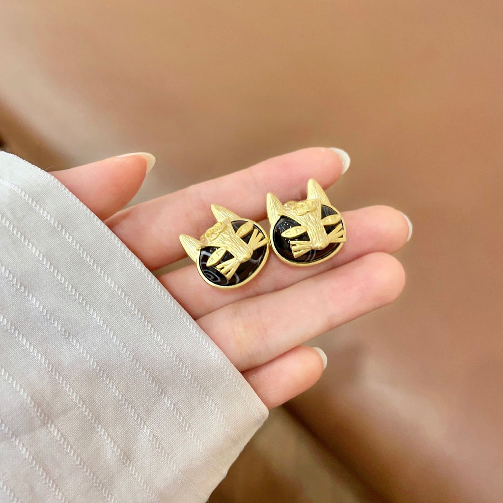 Signature Emblem Stud Earrings in Polished Metal-Tone – Design 076 side detail