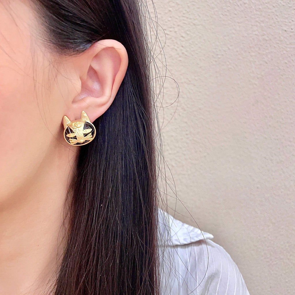 Signature Emblem Stud Earrings in Polished Metal-Tone – Design 076 detail view