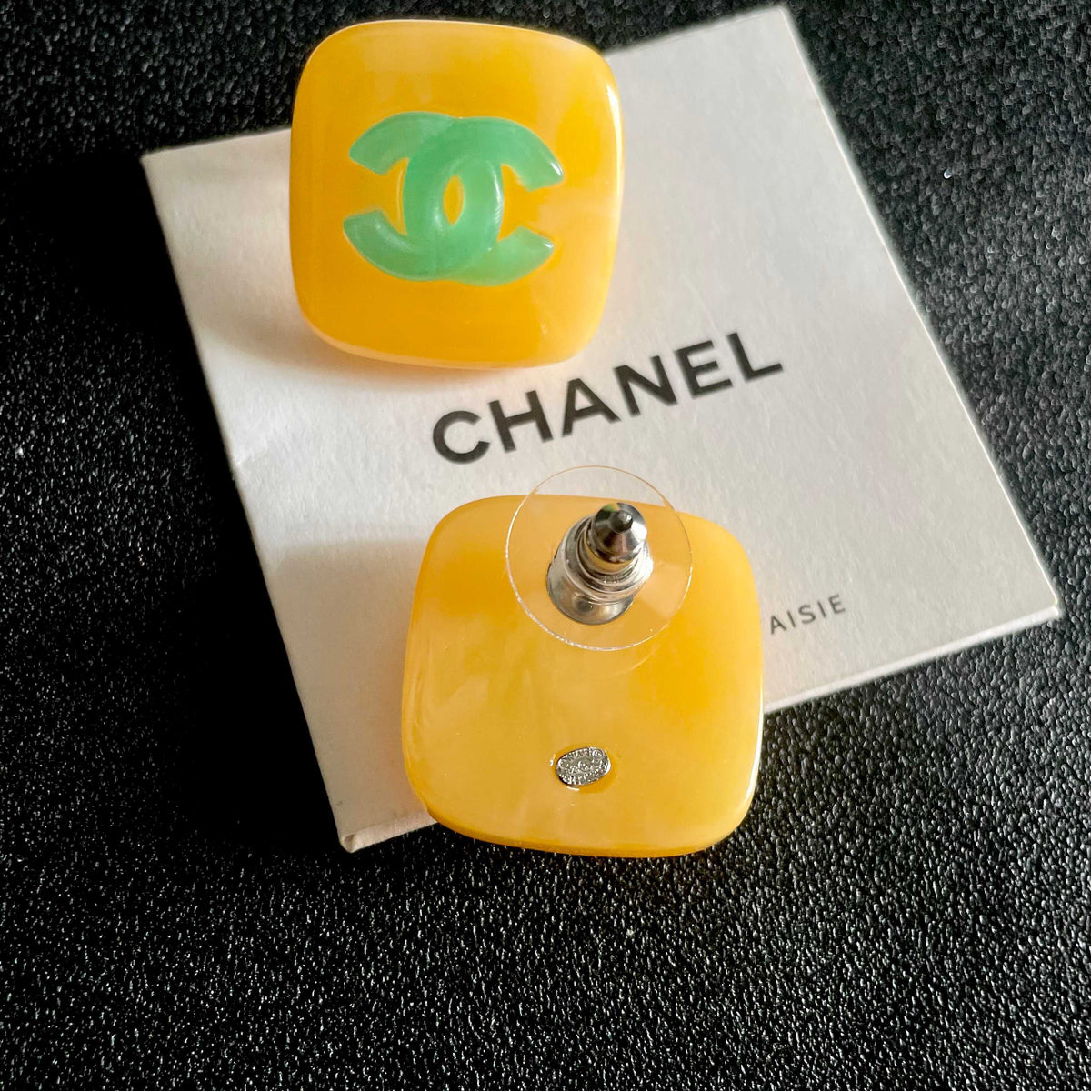 Double-C Emblem Stud Earrings in Polished Metal-Tone – Design 318 main product view