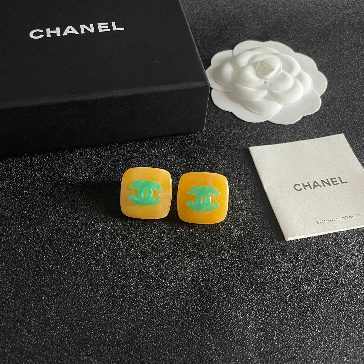 Double-C Emblem Stud Earrings in Polished Metal-Tone – Design 318 styled product view