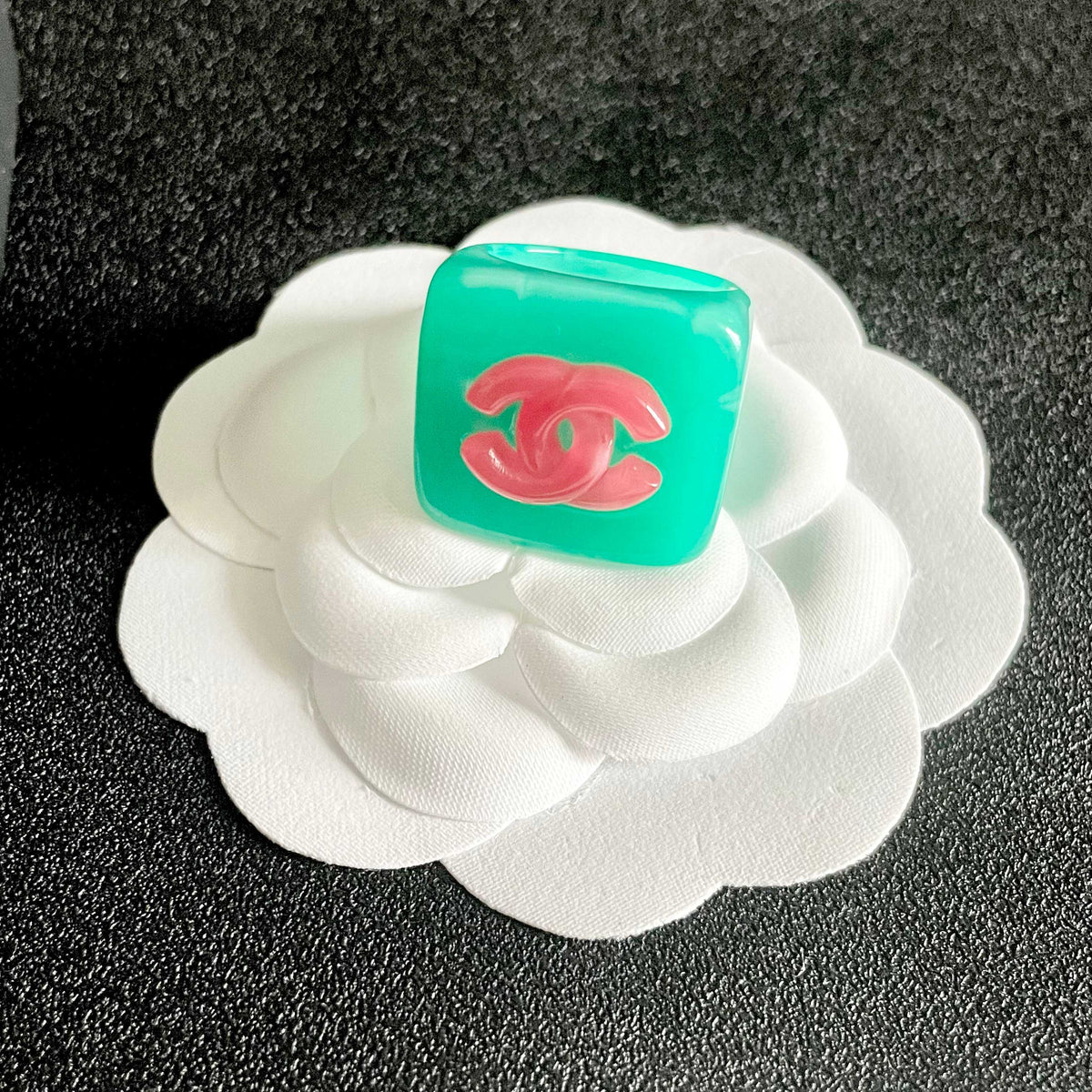 Double-C Emblem Statement Ring in Polished Metal-Tone – Design 002 front product view