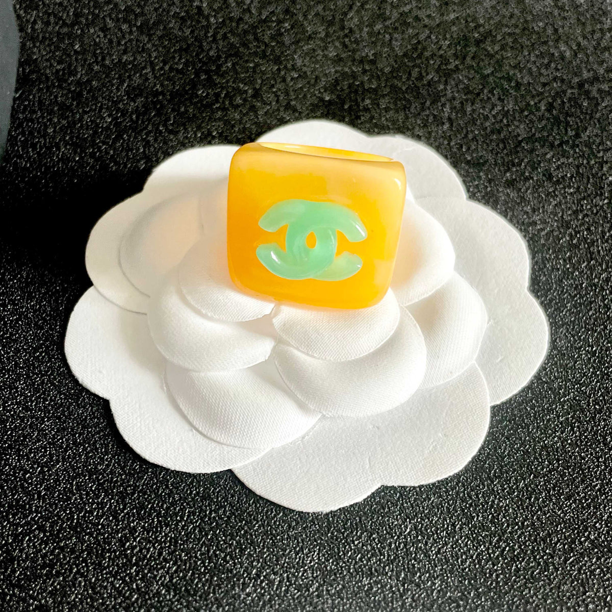 Double-C Emblem Statement Ring in Polished Metal-Tone – Design 001 front product view