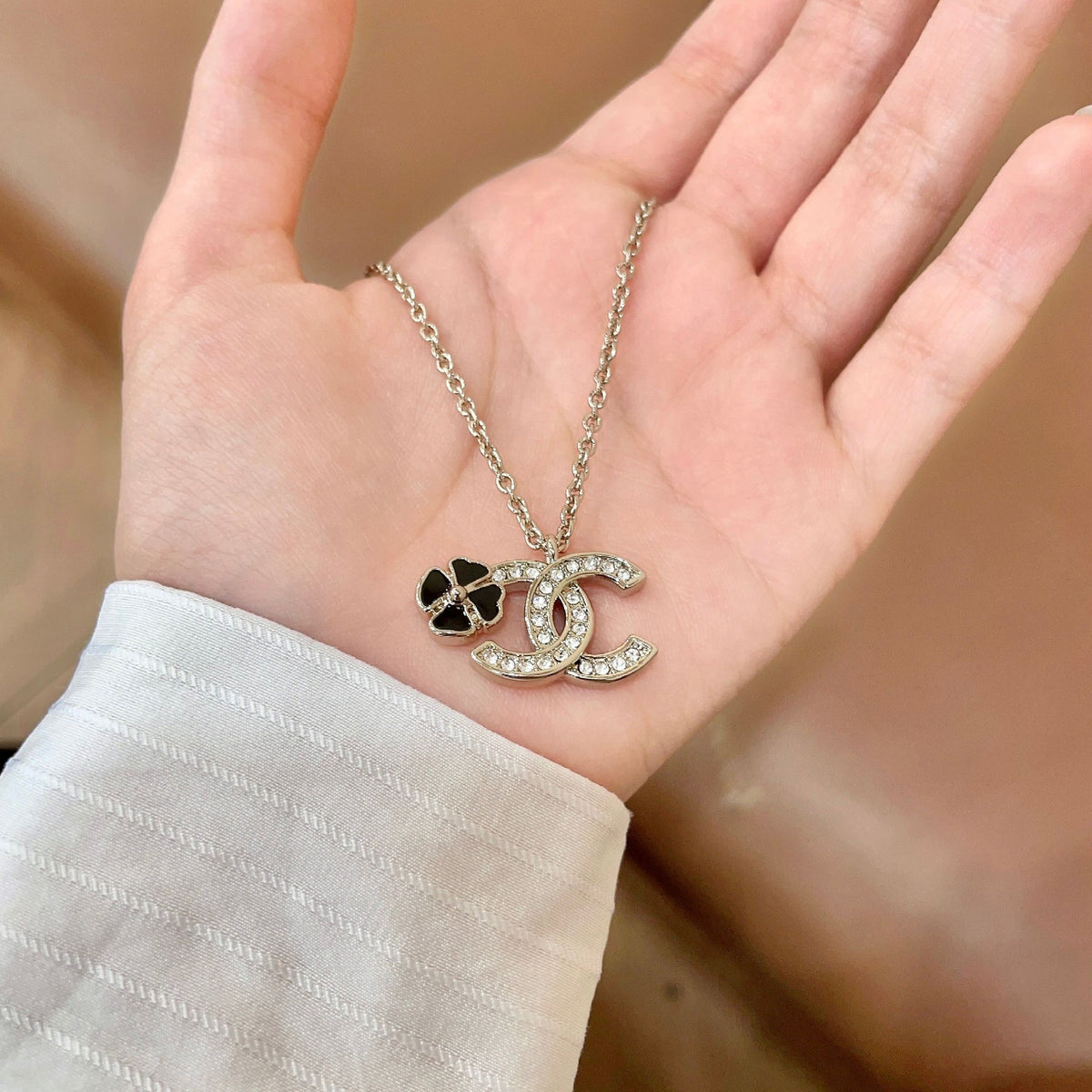 Signature Emblem Pendant Necklace in Polished Metal-Tone – Design 077 side detail