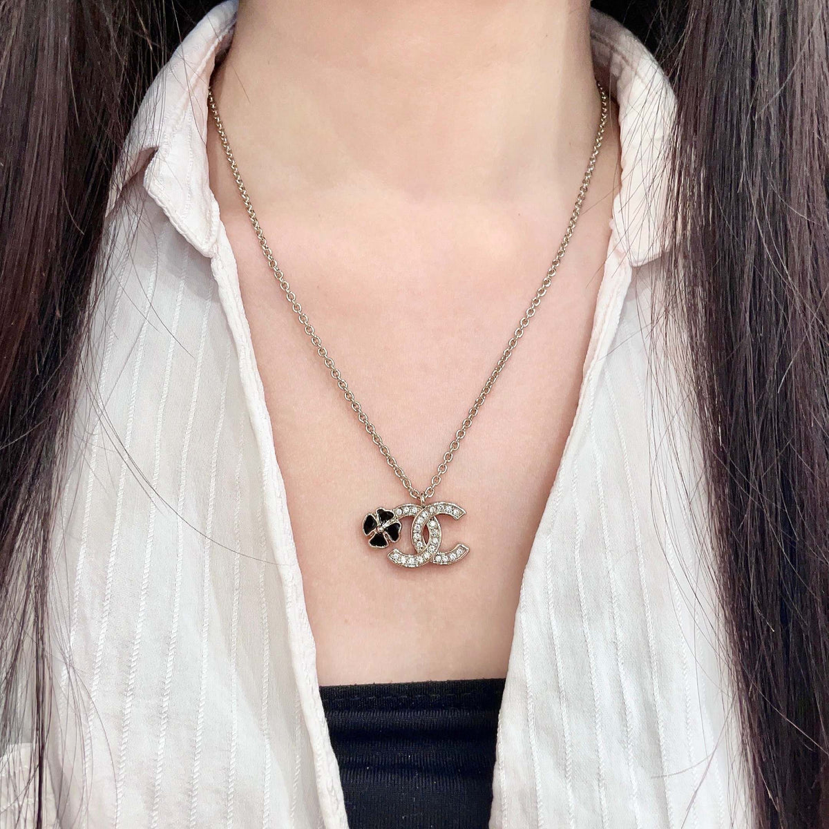 Signature Emblem Pendant Necklace in Polished Metal-Tone – Design 077 detail view
