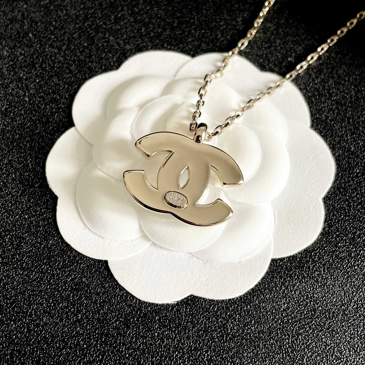 Signature Emblem Pendant Necklace in Polished Metal-Tone – Design 076 front product view