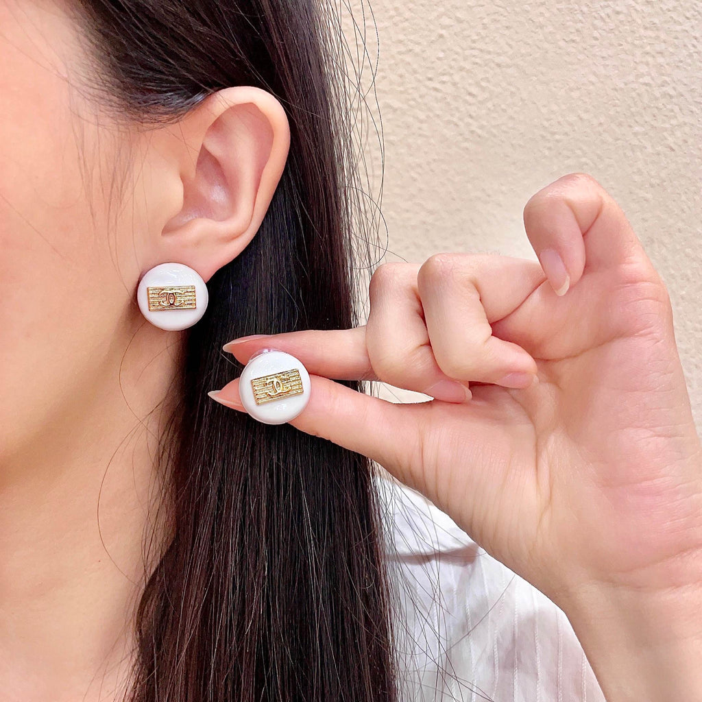 Signature Emblem Stud Earrings in Polished Metal-Tone – Design 073 main product view