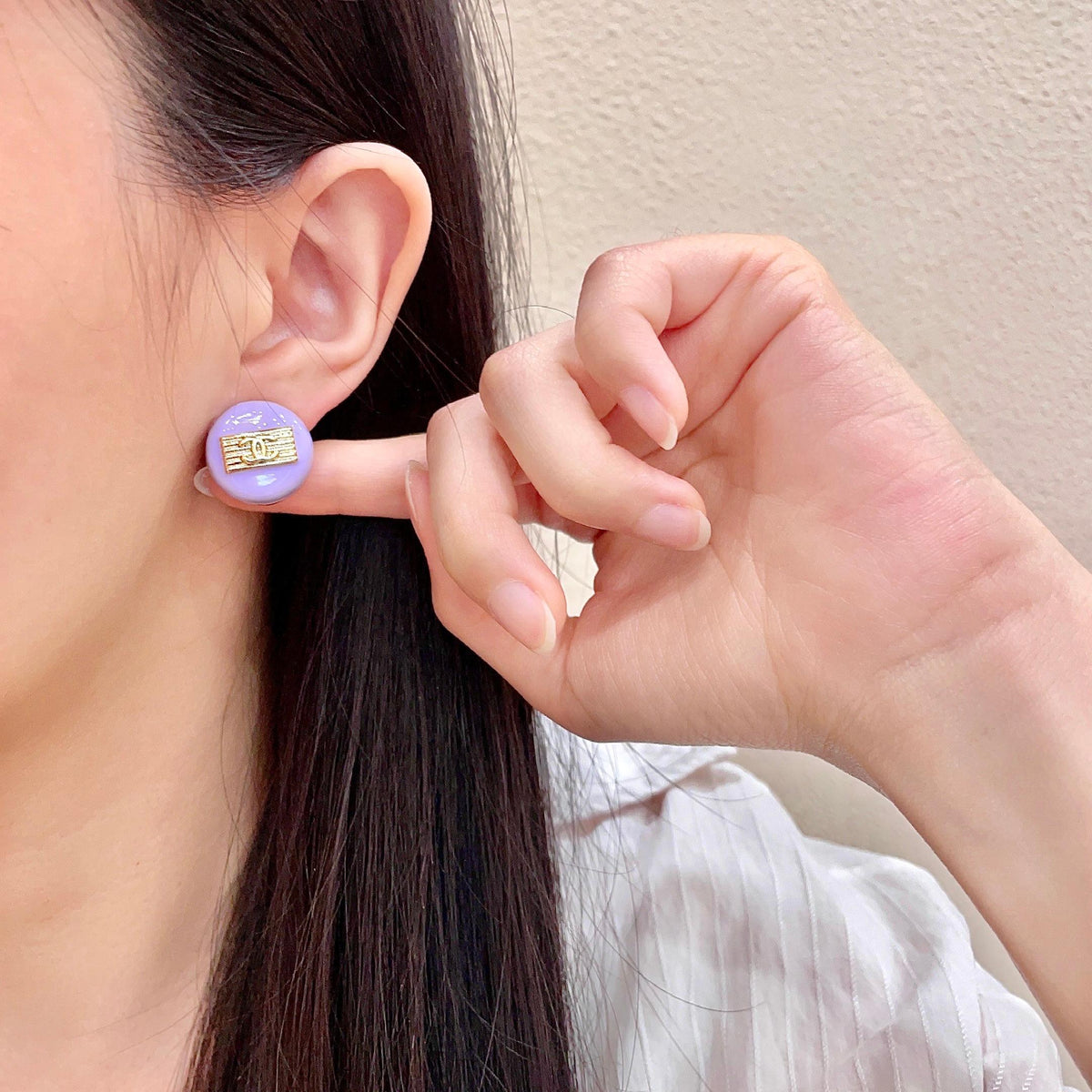 Signature Emblem Stud Earrings in Polished Metal-Tone – Design 072 front product view