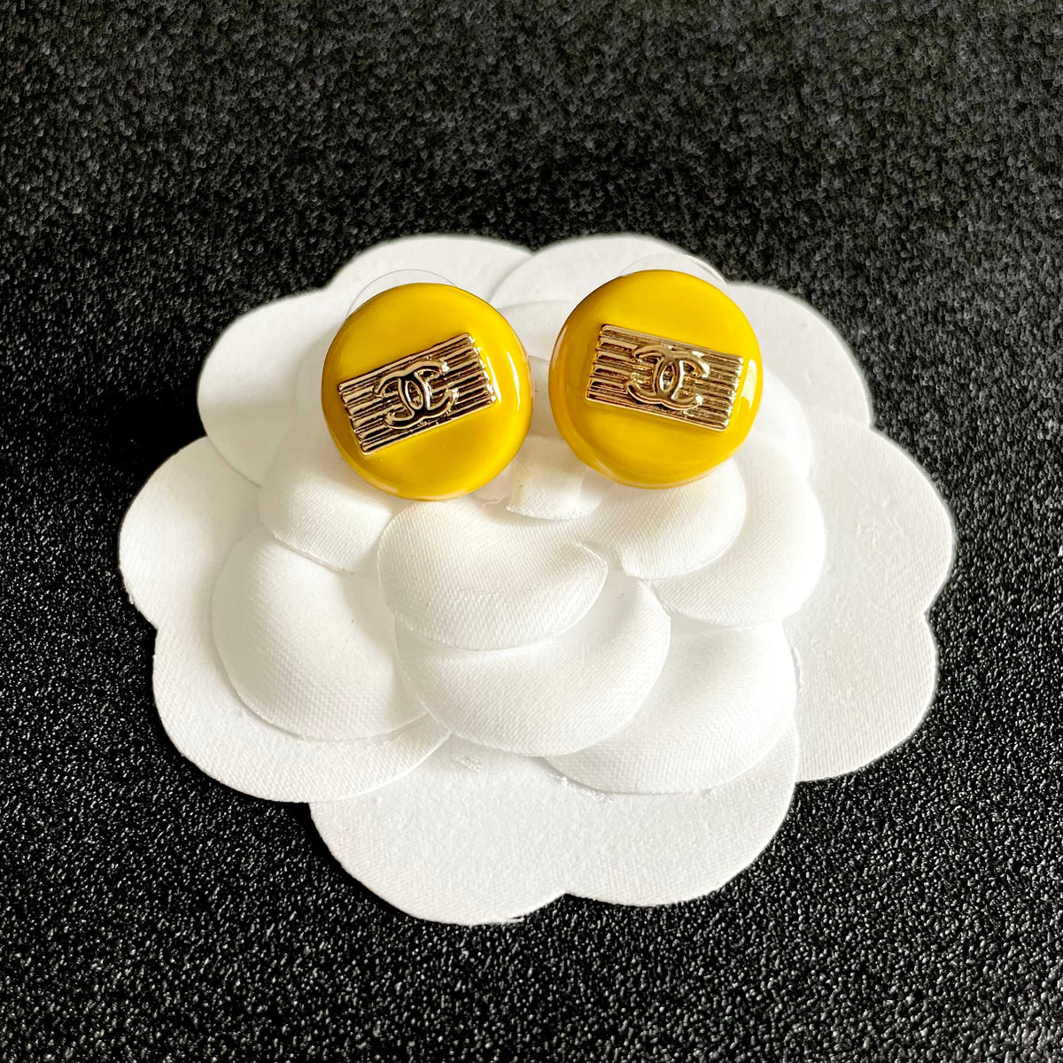 Signature Emblem Stud Earrings in Polished Metal-Tone – Design 071 front product view