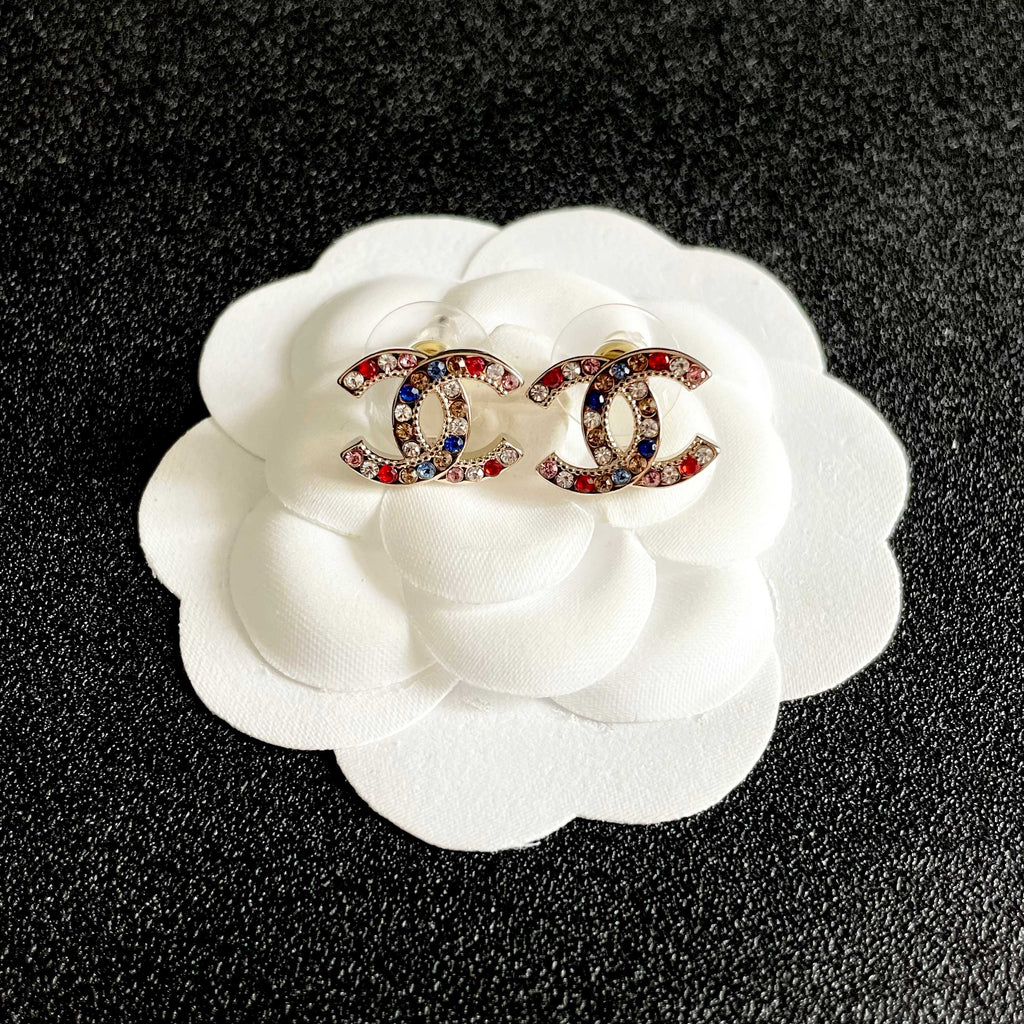 Signature Emblem Stud Earrings in Polished Metal-Tone – Design 070 front product view
