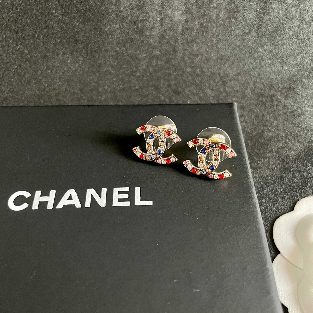 Signature Emblem Stud Earrings in Polished Metal-Tone – Design 070 detail view