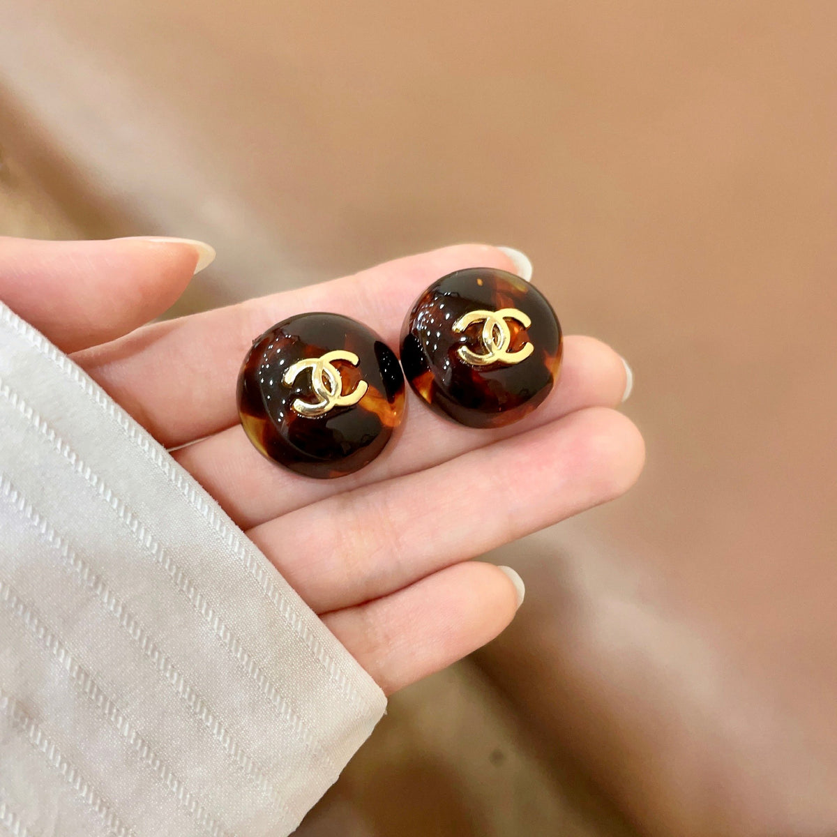 Signature Emblem Stud Earrings in Polished Metal-Tone – Design 069 side detail