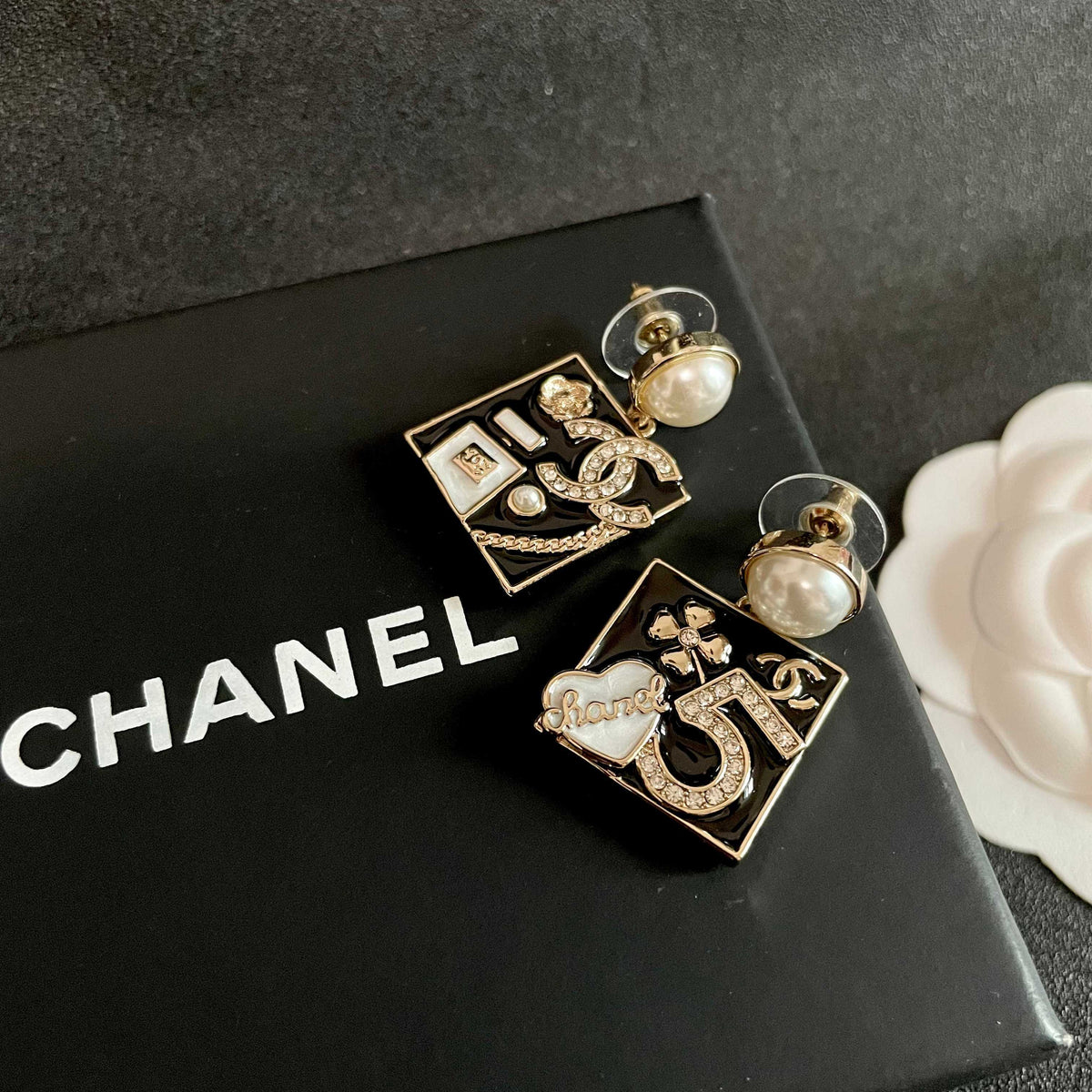Double-C Emblem Statement Earrings in Polished Metal-Tone – Design 055 detail view