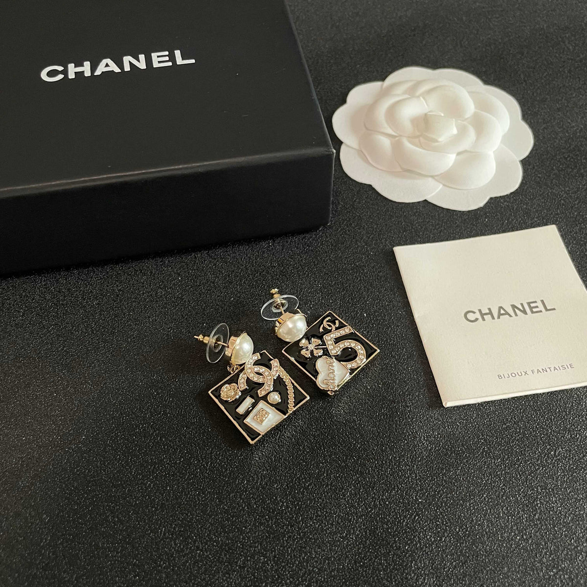 Double-C Emblem Statement Earrings in Polished Metal-Tone – Design 055 styled product view
