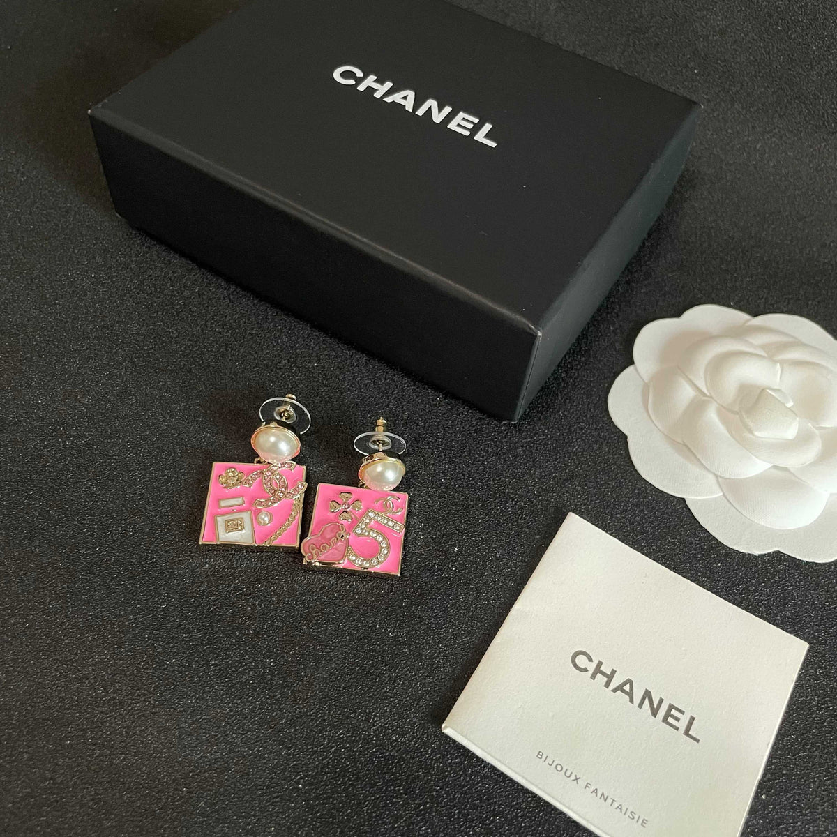 Double-C Emblem Statement Earrings in Polished Metal-Tone – Design 053 close-up detail