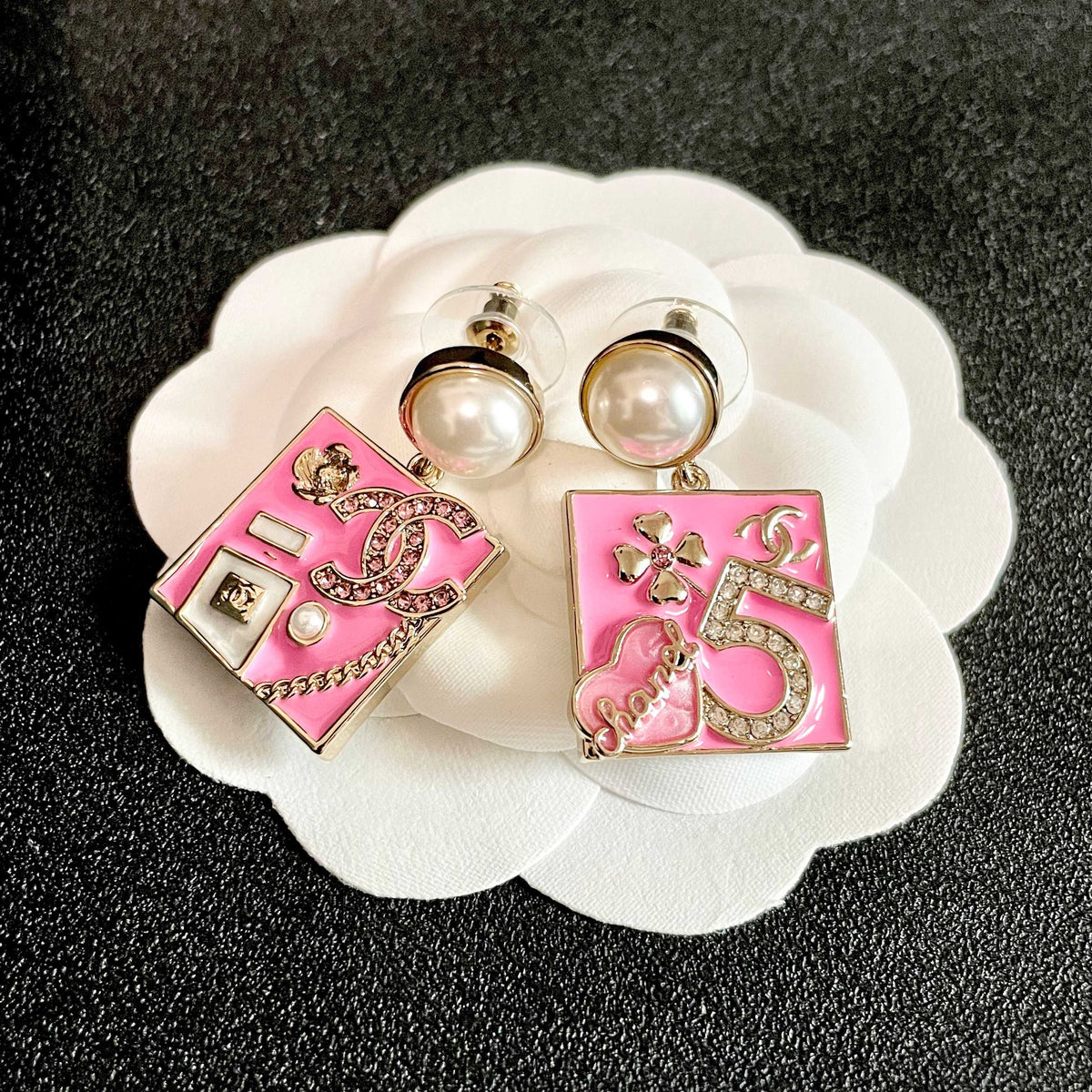 Double-C Emblem Statement Earrings in Polished Metal-Tone – Design 053 front product view