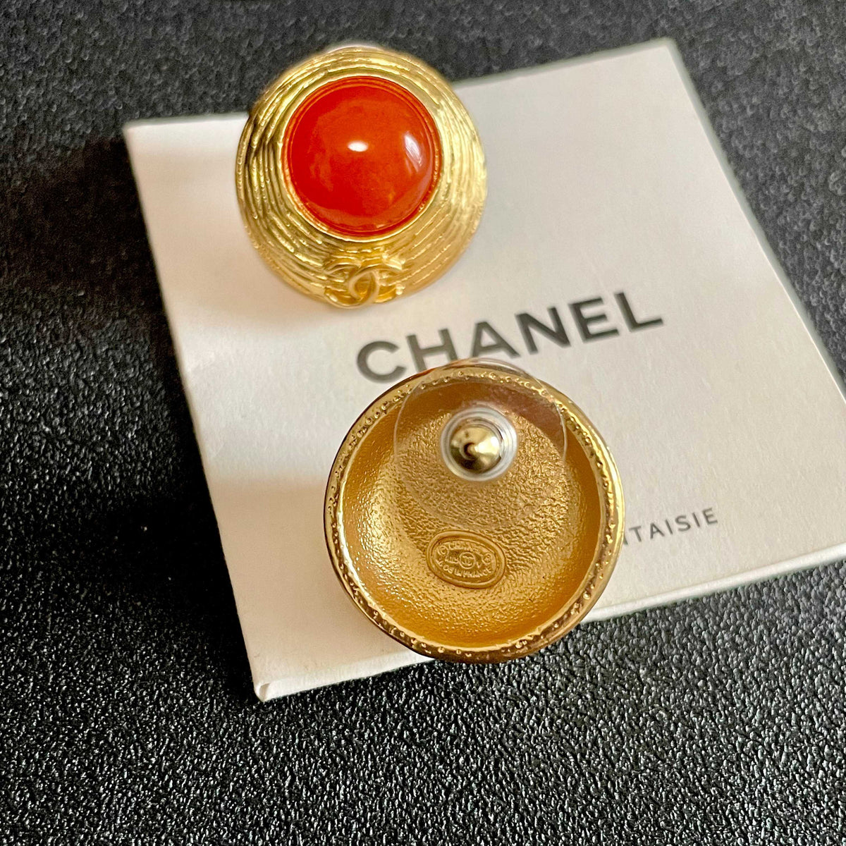 Double-C Emblem Stud Earrings in Polished Metal-Tone – Design 343 main product view