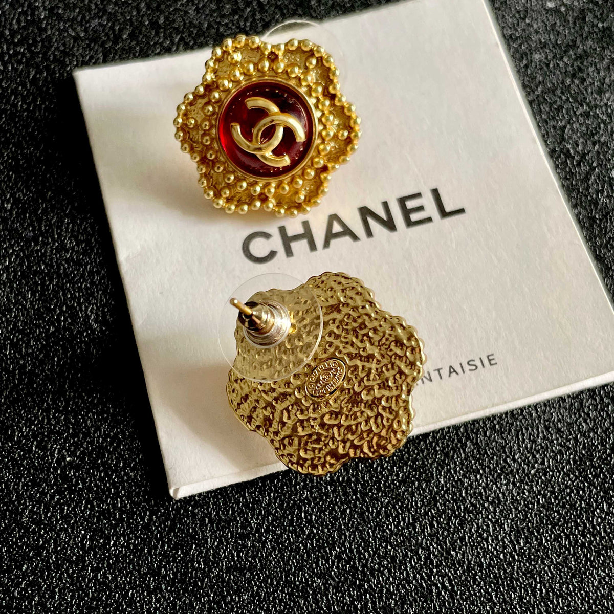 Double-C Emblem Stud Earrings in Polished Metal-Tone – Design 339 main product view