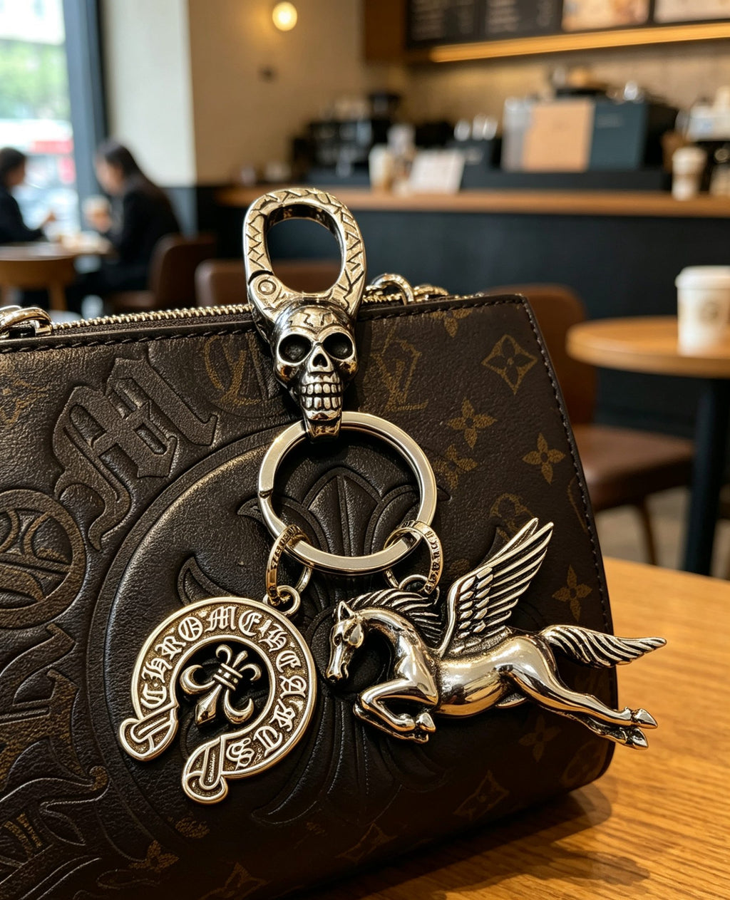 Skull Keychain in Antique Silver-Tone – Design 02 styled product view