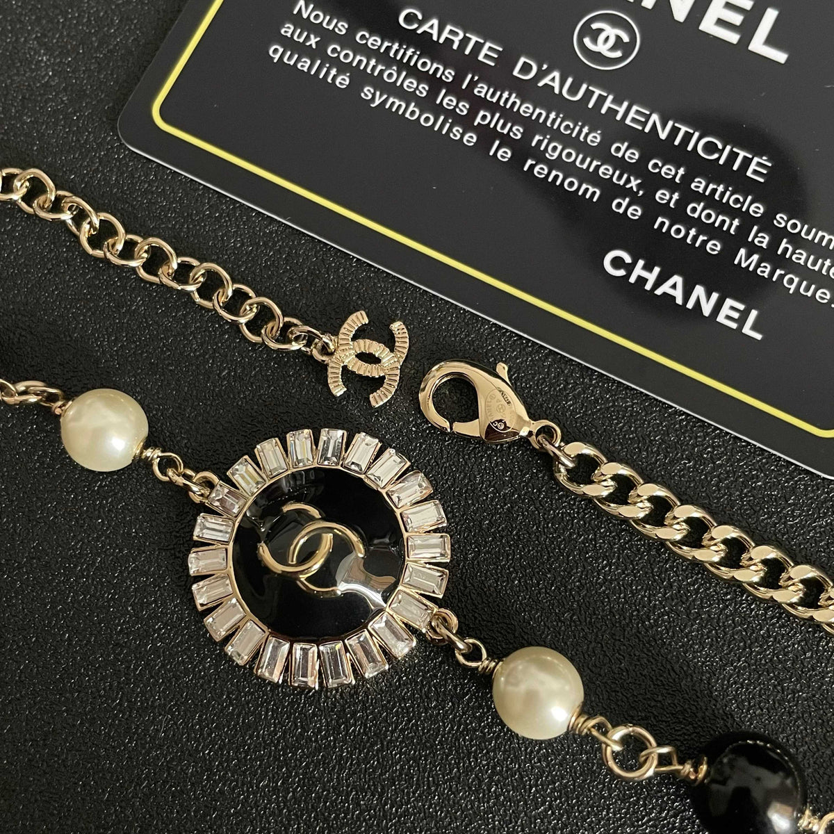 Double-C Emblem Pearl-Detail Pendant Necklace – Pearl Detail – Design 036 main product view