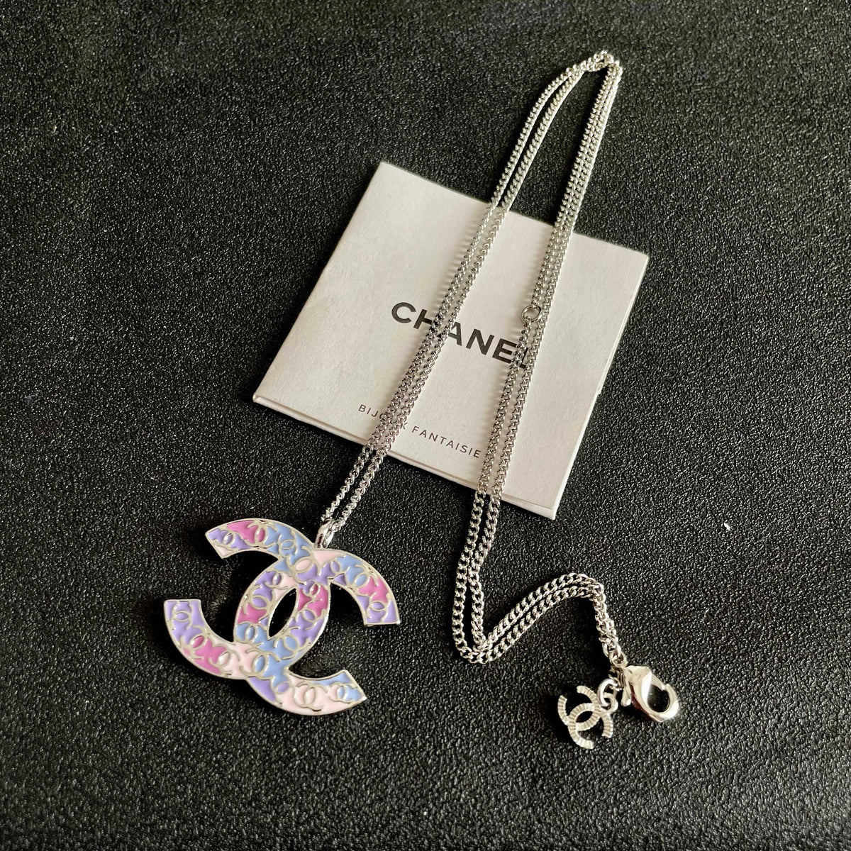 Double-C Emblem Pendant Necklace in Polished Metal-Tone – Design 060 detail view