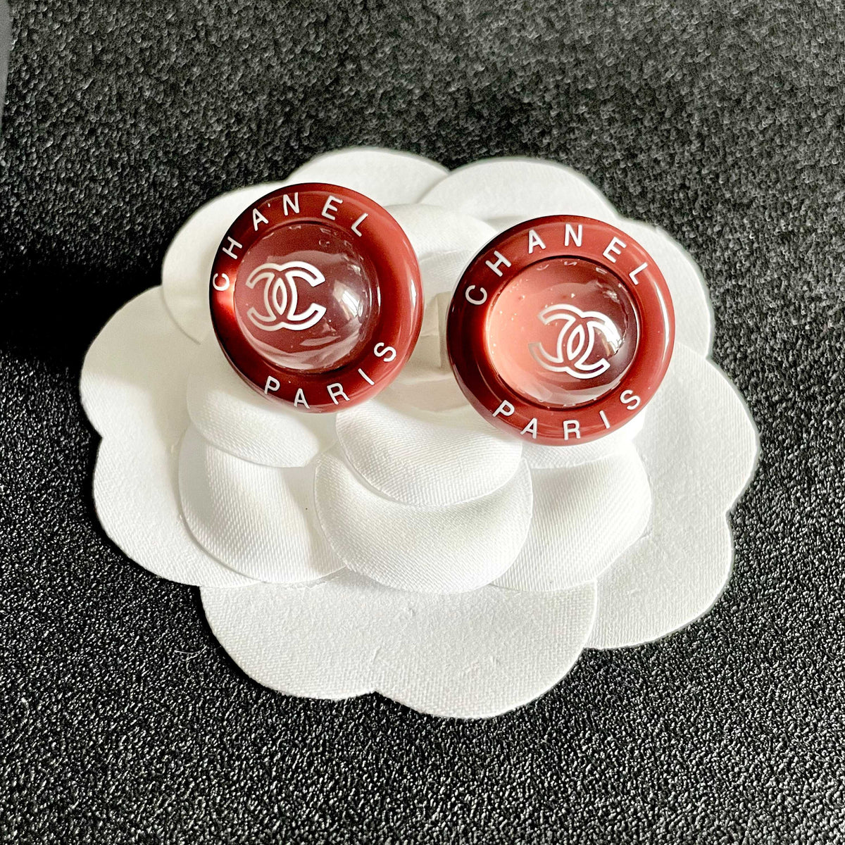 Double-C Emblem Stud Earrings in Polished Metal-Tone – Design 356 front product view