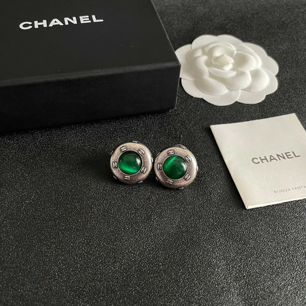 Double-C Emblem Stud Earrings in Polished Metal-Tone – Design 171 styled product view