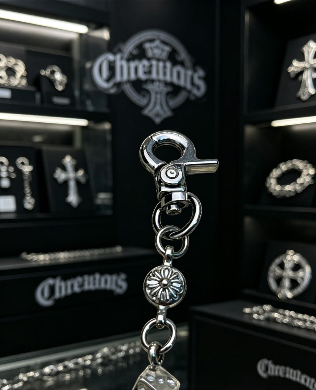 Floral Cross Multi-Use Chain Accessory – Dice Detail – Design 02 styled product view