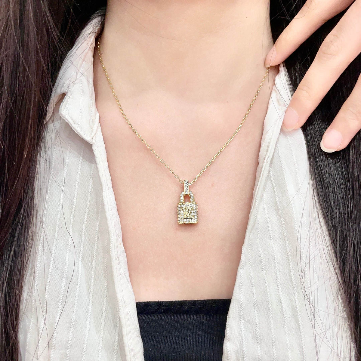 Geometric Emblem Pendant Necklace in Gold-Tone – Design 065 main product view