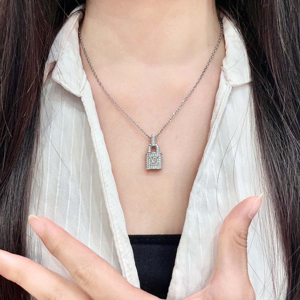 Geometric Emblem Pendant Necklace in Gold-Tone – Design 064 front product view