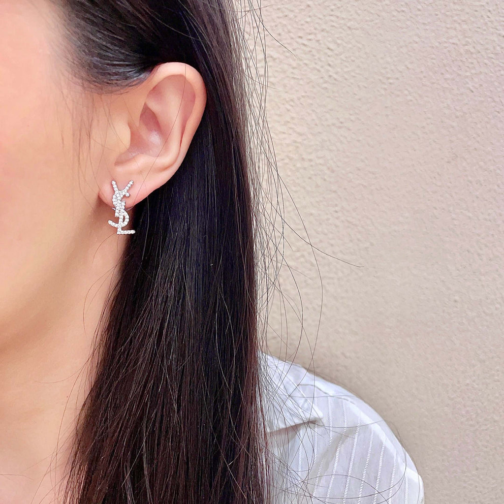Signature Emblem Stud Earrings in Silver-Tone – Design 025 detail view