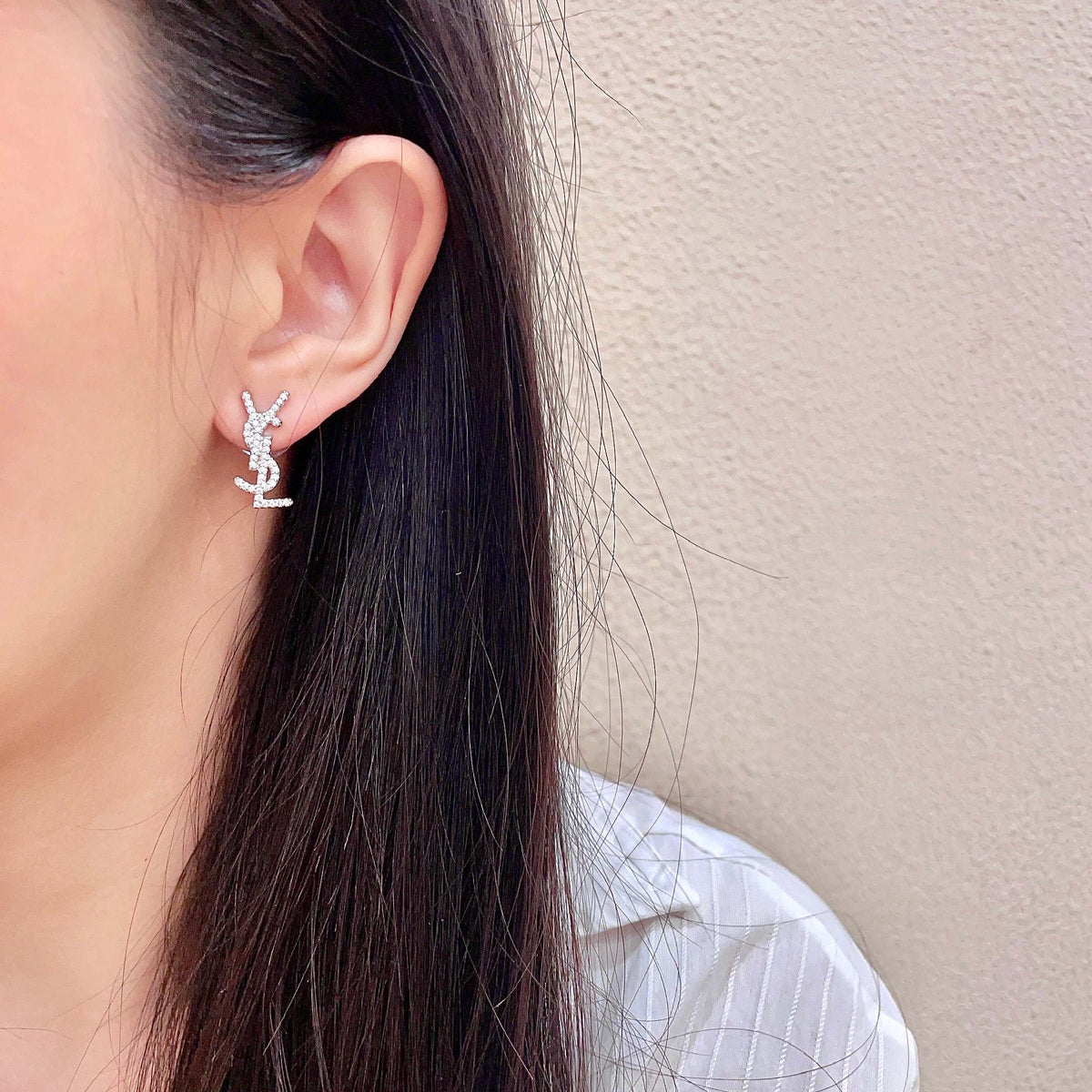 Signature Emblem Stud Earrings in Silver-Tone – Design 025 detail view