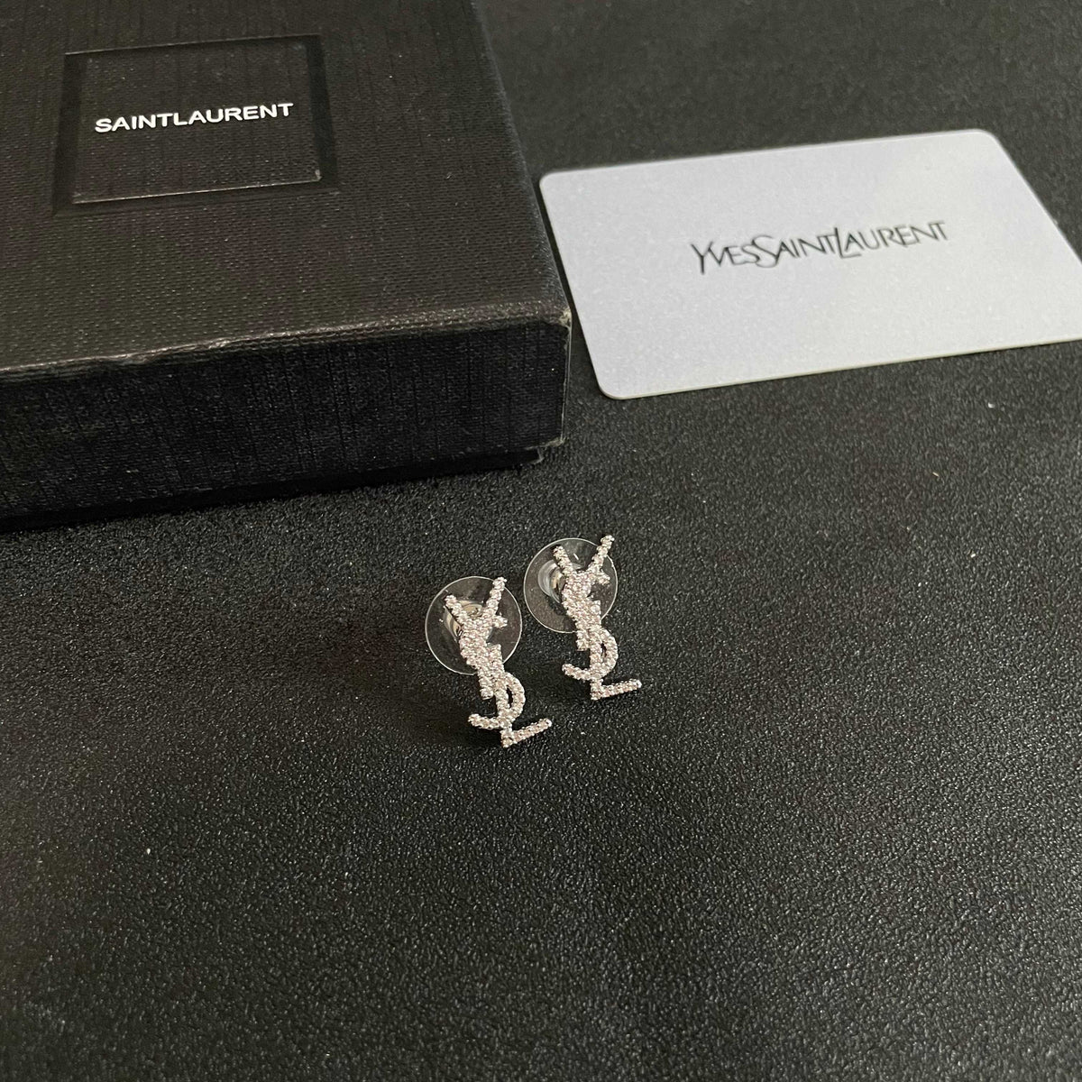 Signature Emblem Stud Earrings in Silver-Tone – Design 025 close-up detail