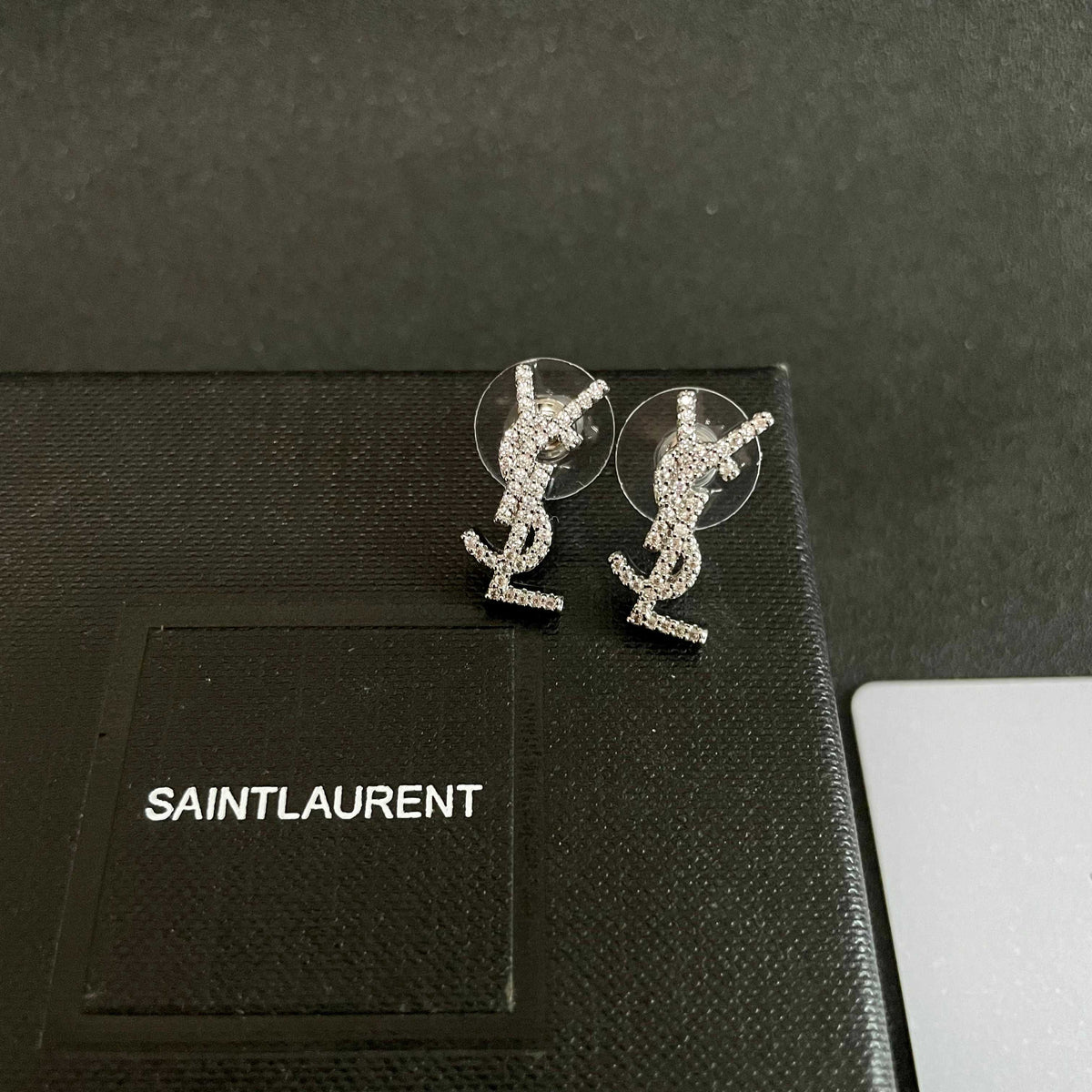Signature Emblem Stud Earrings in Silver-Tone – Design 025 front product view