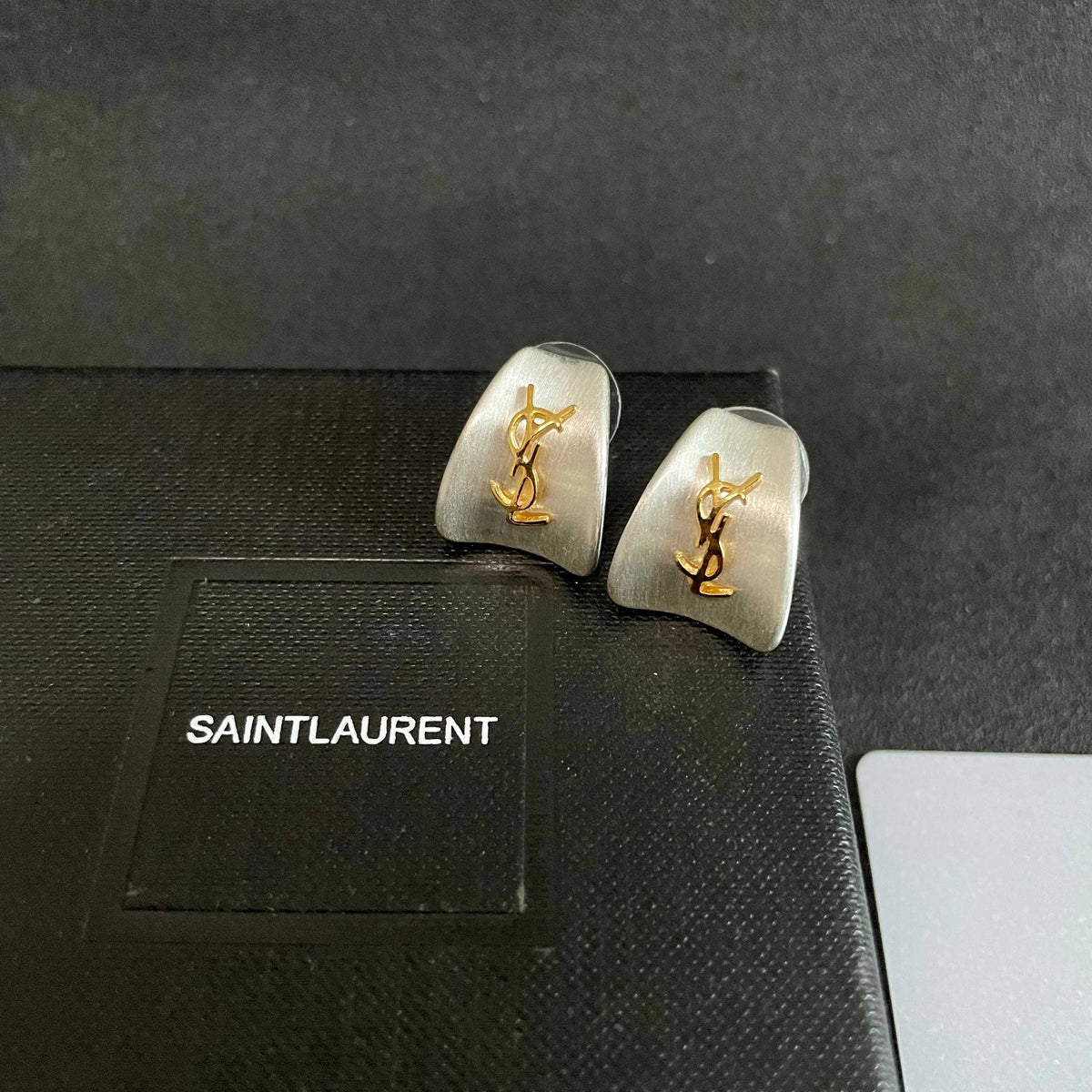 Signature Emblem Stud Earrings in Silver-Tone – Design 022 detail view