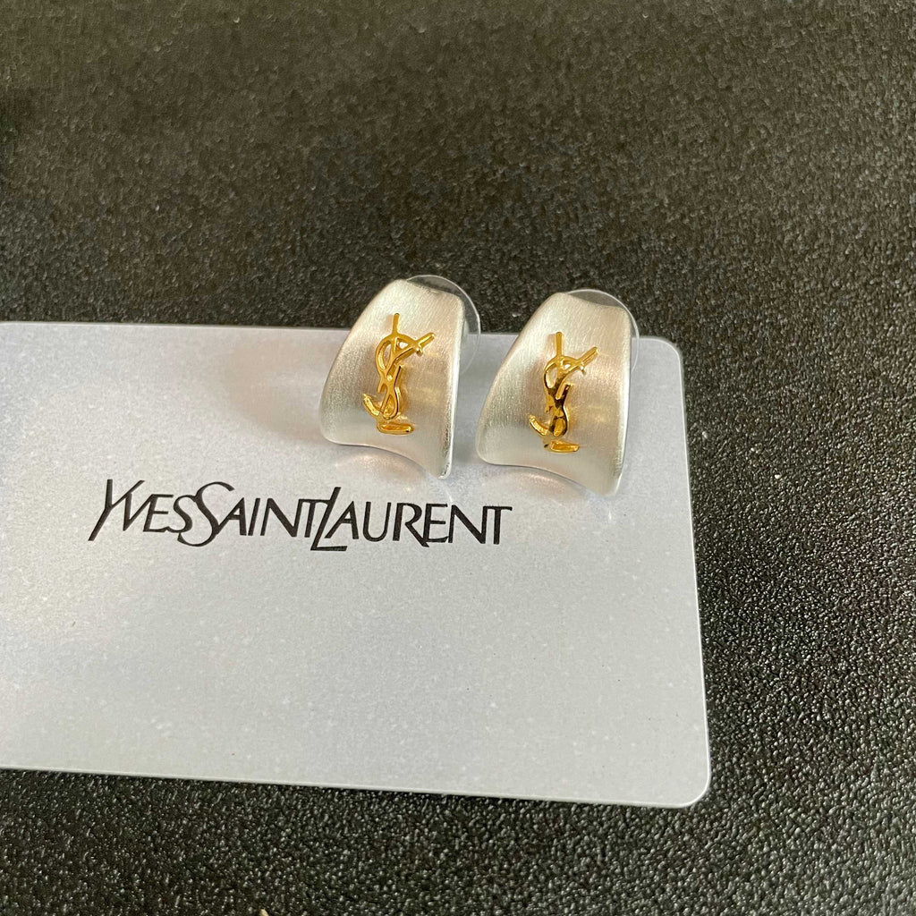 Geometric Emblem Stud Earrings in Silver-Tone – Vintage Detail – Design 007 front product view
