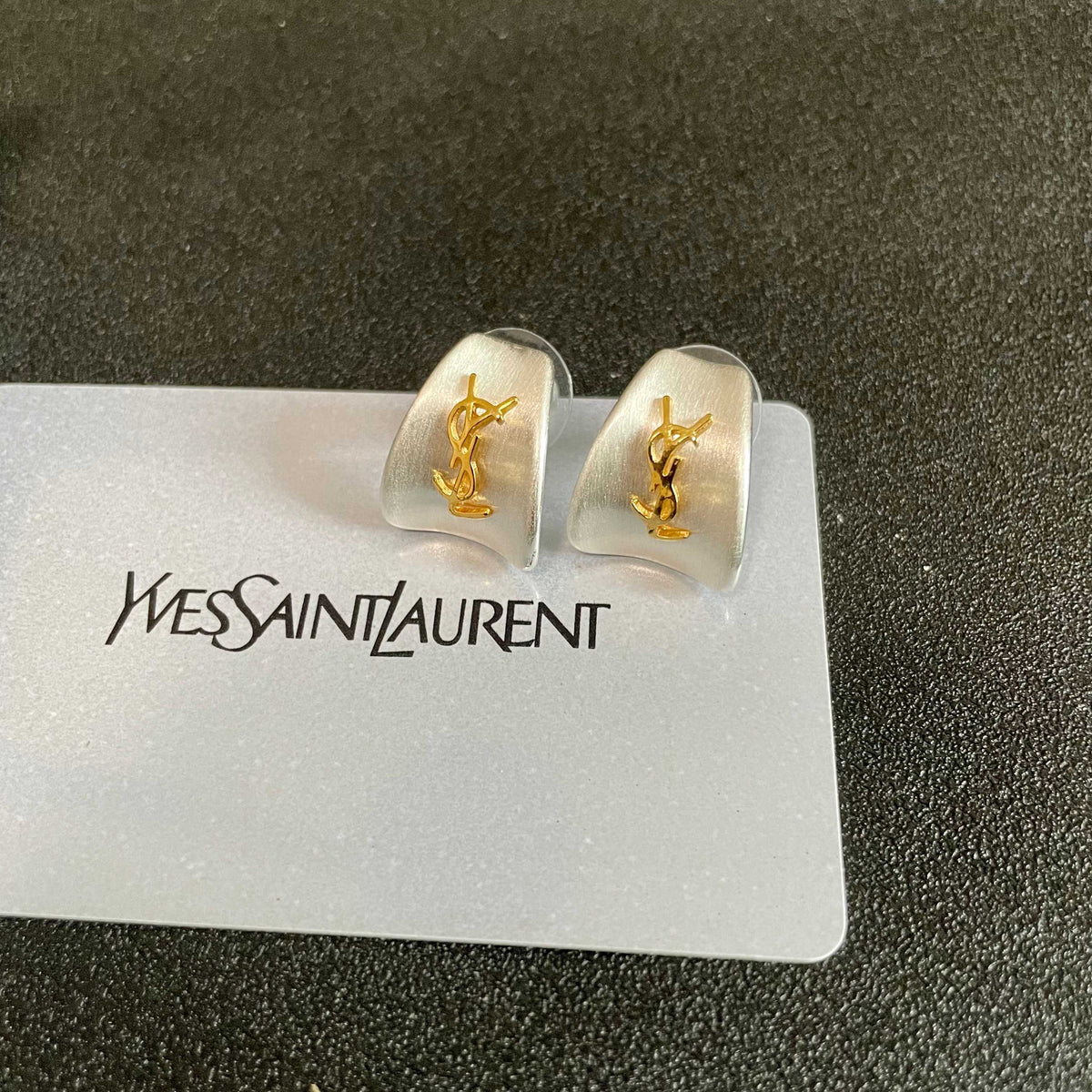 Signature Emblem Stud Earrings in Silver-Tone – Design 022 front product view